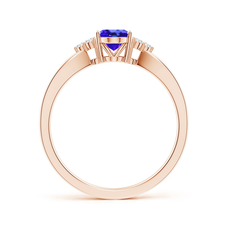 7x5mm AAA Oval Tanzanite Split Shank Ring with Trio Diamonds in Rose Gold side-1