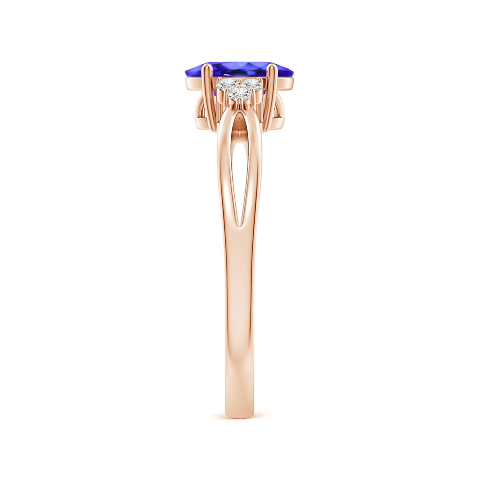 7x5mm AAA Oval Tanzanite Split Shank Ring with Trio Diamonds in Rose Gold side-2