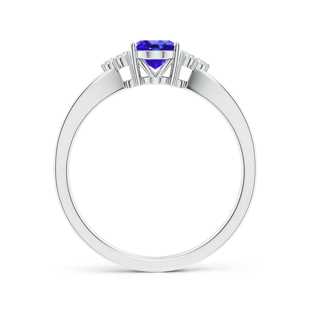 7x5mm AAA Oval Tanzanite Split Shank Ring with Trio Diamonds in White Gold Side-1
