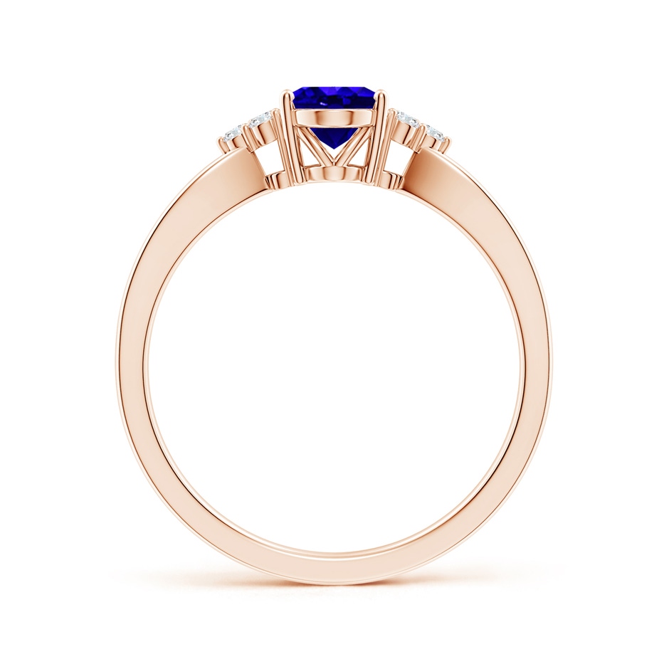 7x5mm AAAA Oval Tanzanite Split Shank Ring with Trio Diamonds in Rose Gold side-1