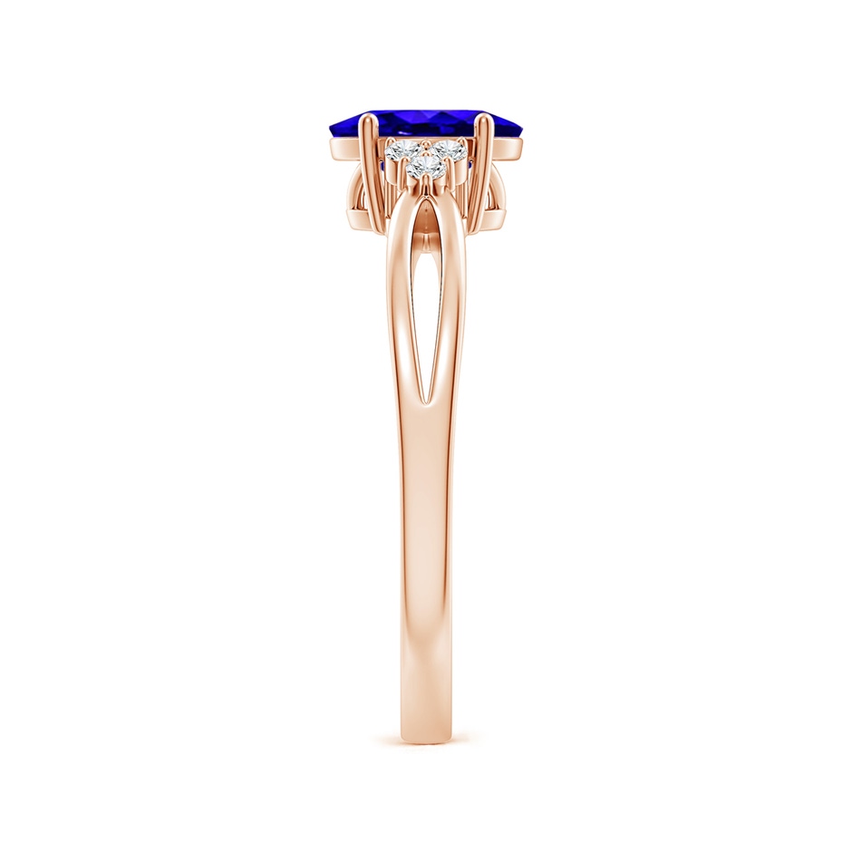 7x5mm AAAA Oval Tanzanite Split Shank Ring with Trio Diamonds in Rose Gold side-2