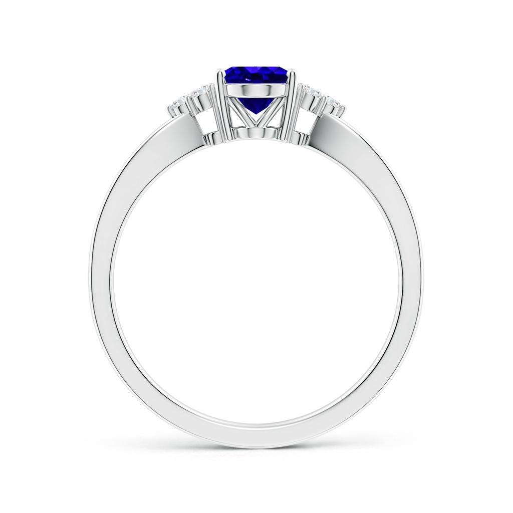 7x5mm AAAA Oval Tanzanite Split Shank Ring with Trio Diamonds in White Gold - side_1