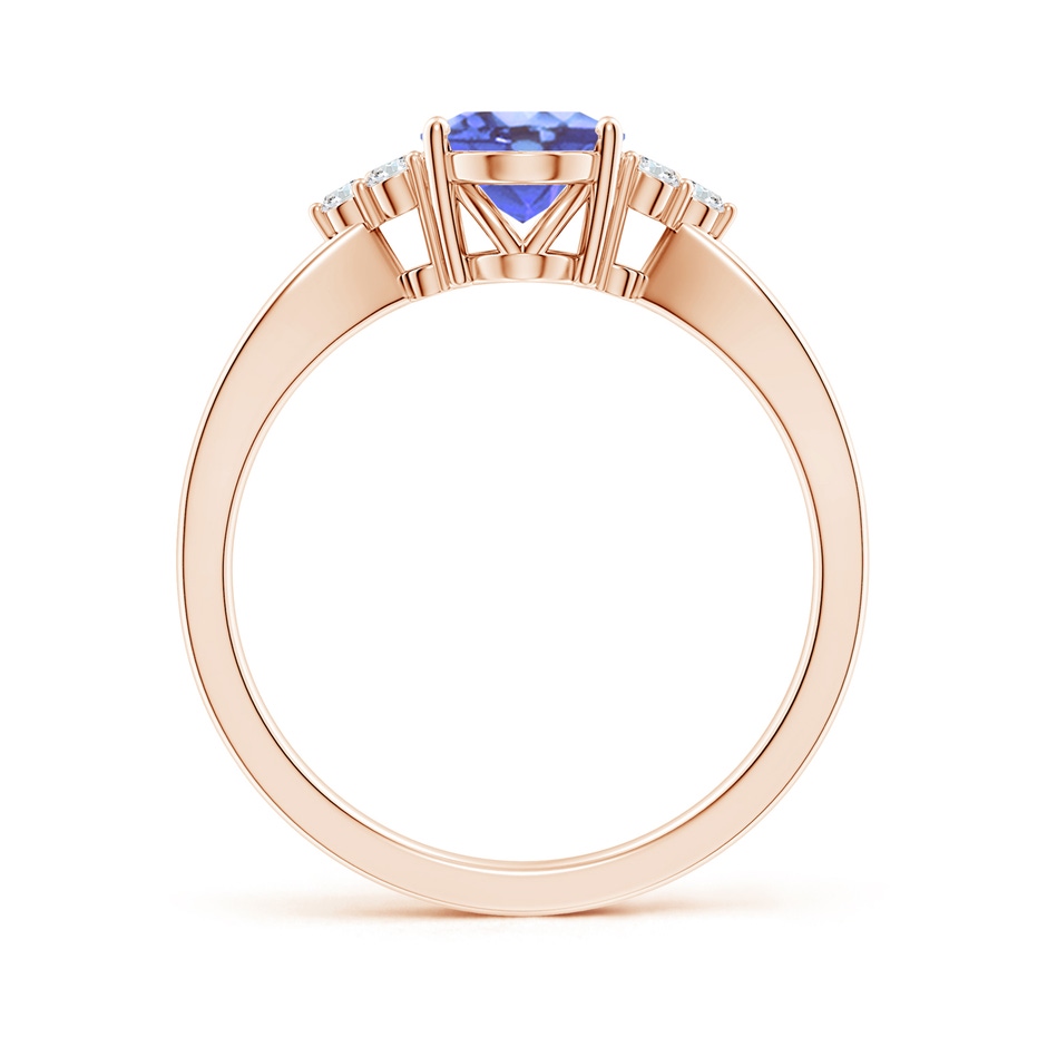 8x6mm A Oval Tanzanite Split Shank Ring with Trio Diamonds in Rose Gold side-1