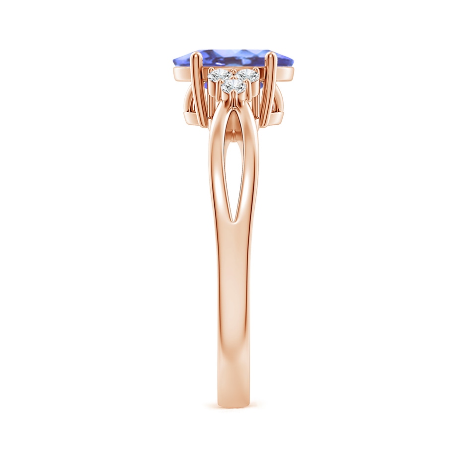 8x6mm A Oval Tanzanite Split Shank Ring with Trio Diamonds in Rose Gold side-2