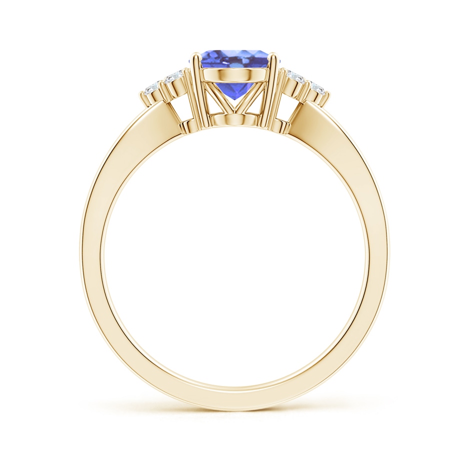 8x6mm A Oval Tanzanite Split Shank Ring with Trio Diamonds in Yellow Gold side-1