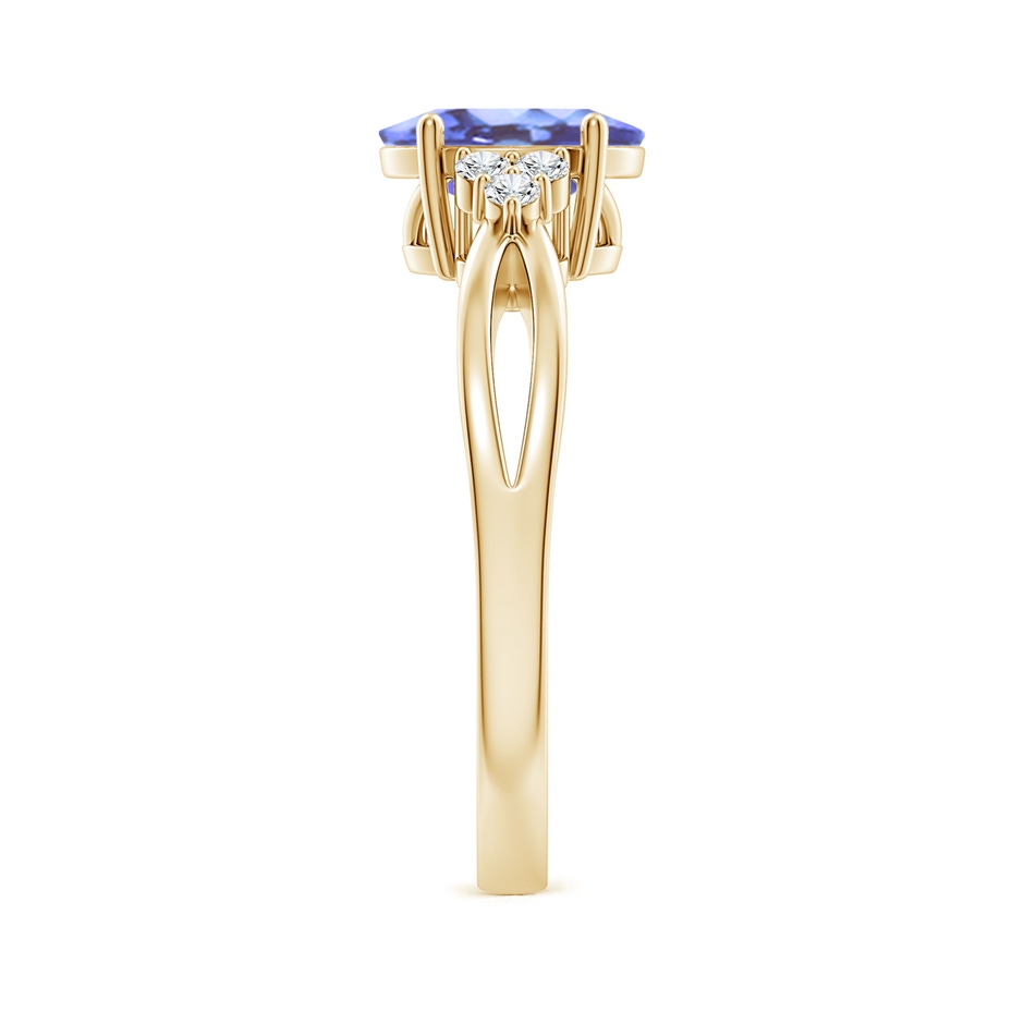 8x6mm A Oval Tanzanite Split Shank Ring with Trio Diamonds in Yellow Gold side-2