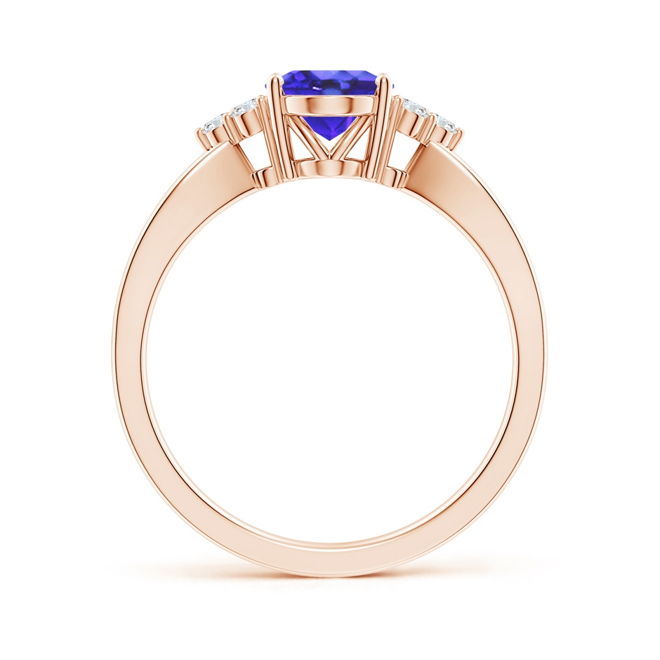 8x6mm AA Oval Tanzanite Split Shank Ring with Trio Diamonds in Rose Gold side-1