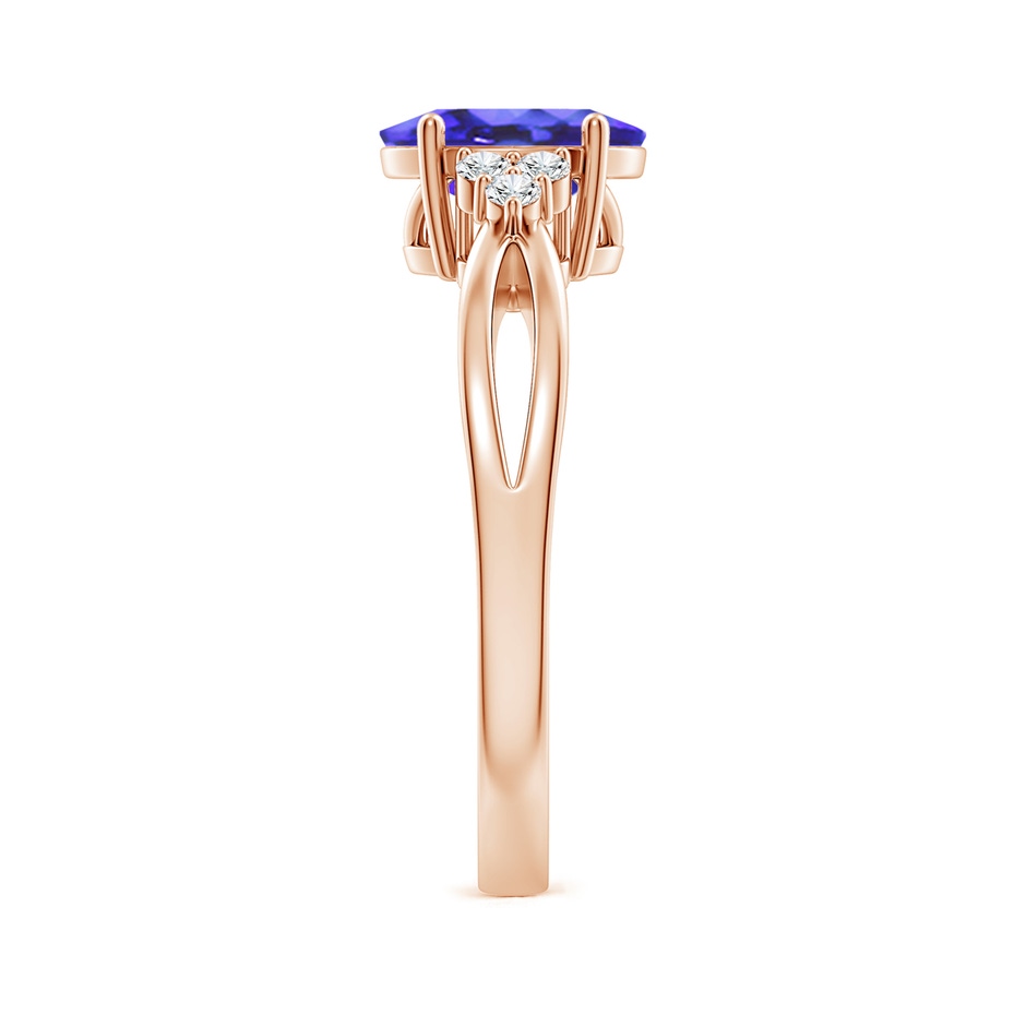 8x6mm AA Oval Tanzanite Split Shank Ring with Trio Diamonds in Rose Gold side-2
