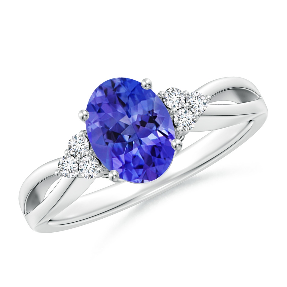 8x6mm AAA Oval Tanzanite Split Shank Ring with Trio Diamonds in P950 Platinum 