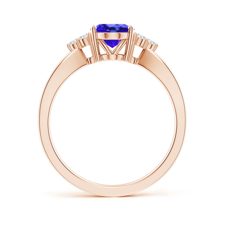8x6mm AAA Oval Tanzanite Split Shank Ring with Trio Diamonds in Rose Gold side-1