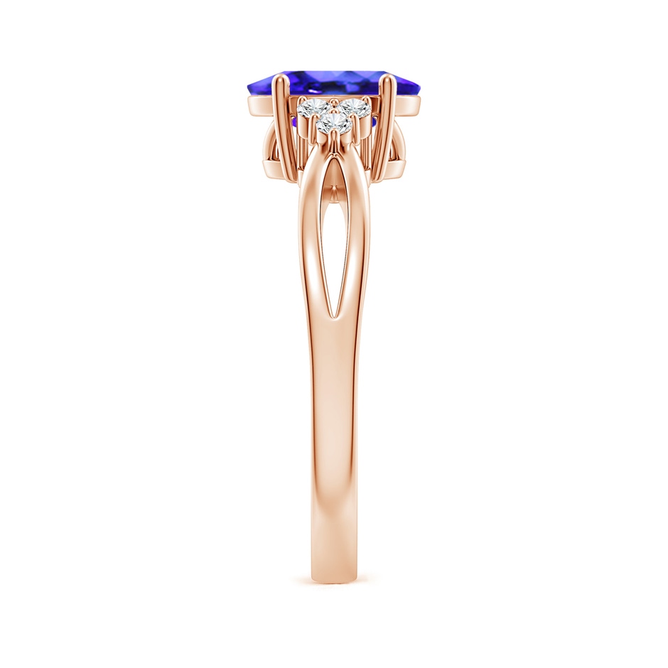 8x6mm AAA Oval Tanzanite Split Shank Ring with Trio Diamonds in Rose Gold side-2