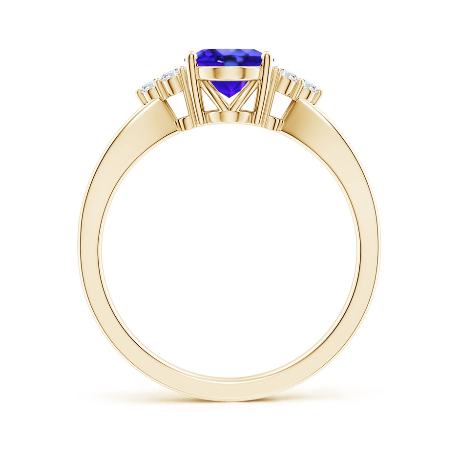 8x6mm AAA Oval Tanzanite Split Shank Ring with Trio Diamonds in Yellow Gold side-1