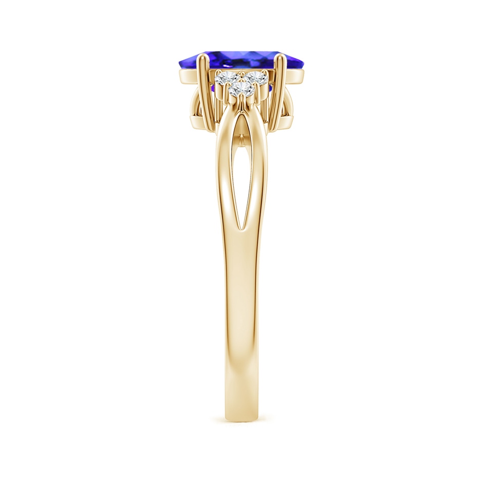 8x6mm AAA Oval Tanzanite Split Shank Ring with Trio Diamonds in Yellow Gold side-2