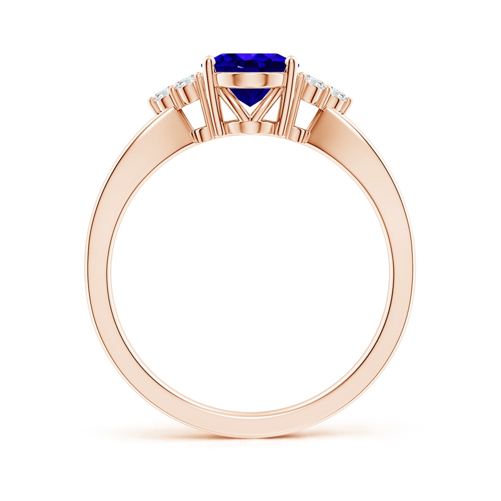 8x6mm AAAA Oval Tanzanite Split Shank Ring with Trio Diamonds in Rose Gold Side-1
