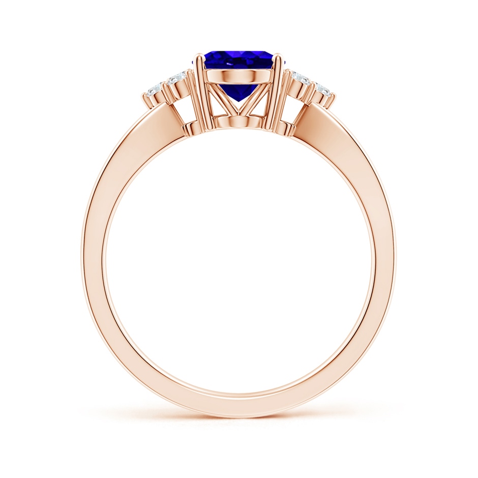 8x6mm AAAA Oval Tanzanite Split Shank Ring with Trio Diamonds in Rose Gold side-1