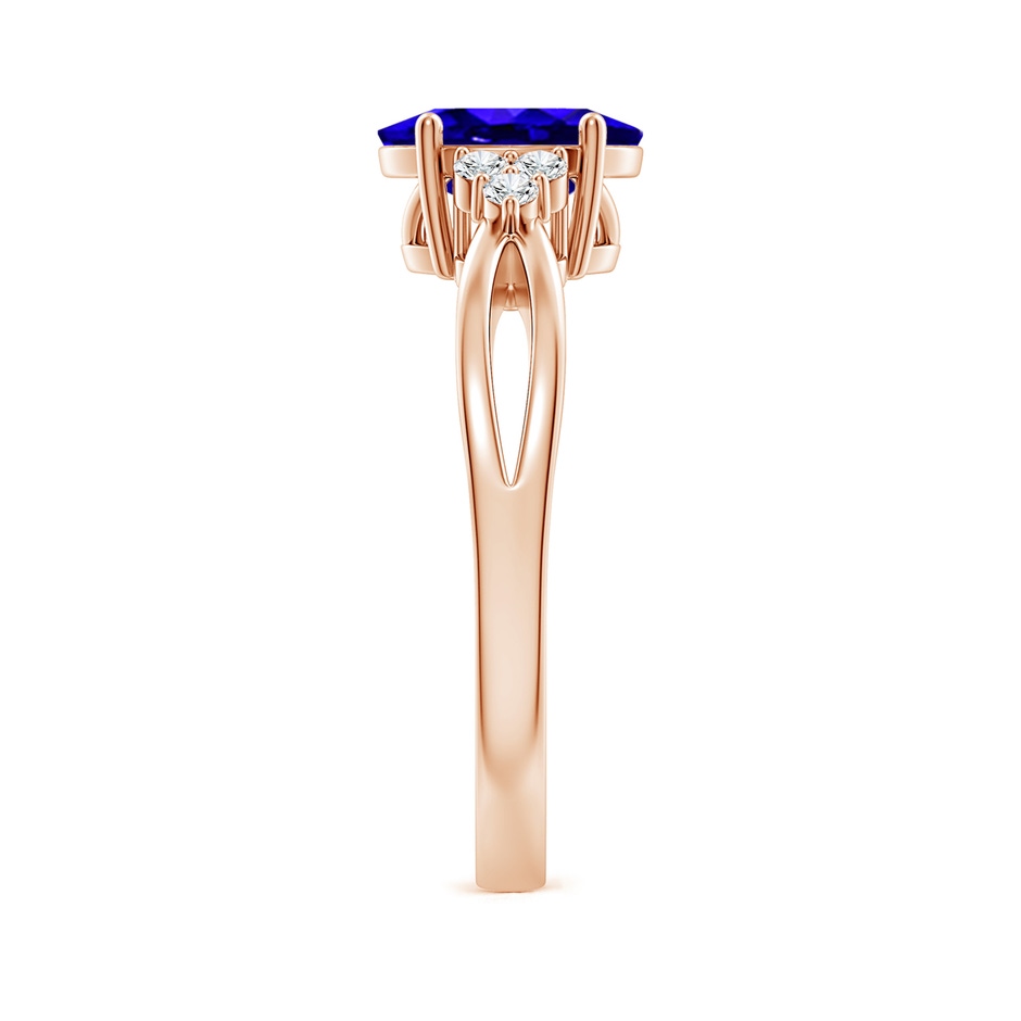 8x6mm AAAA Oval Tanzanite Split Shank Ring with Trio Diamonds in Rose Gold side-2