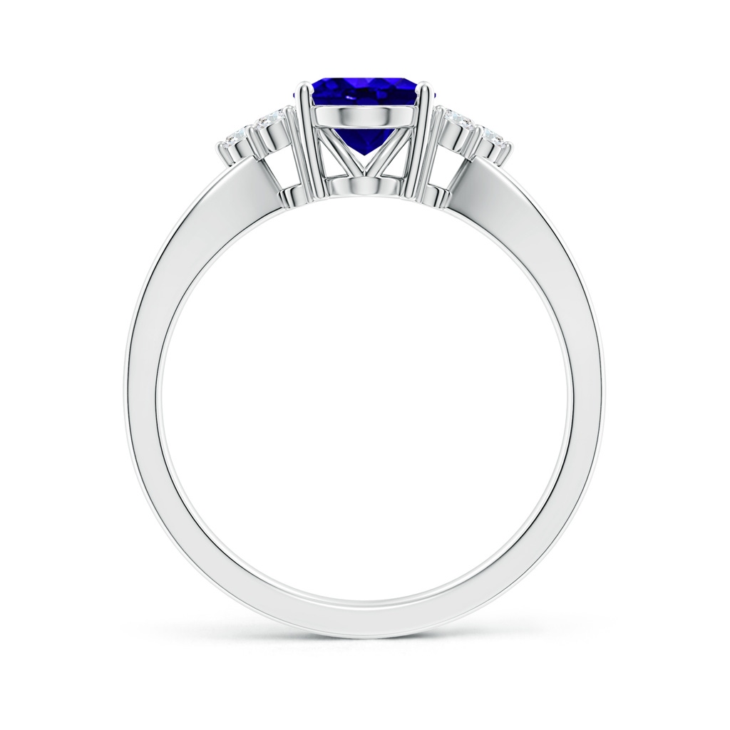 8x6mm AAAA Oval Tanzanite Split Shank Ring with Trio Diamonds in White Gold Side-1