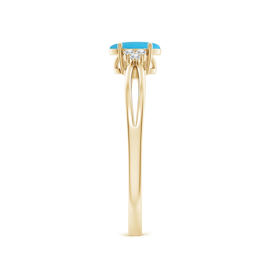 6x4mm A Solitaire Oval Turquoise Split Shank Ring with Trio Diamonds in Yellow Gold side-2