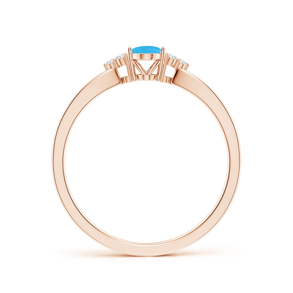 6x4mm AAAA Solitaire Oval Turquoise Split Shank Ring with Trio Diamonds in Rose Gold side-1