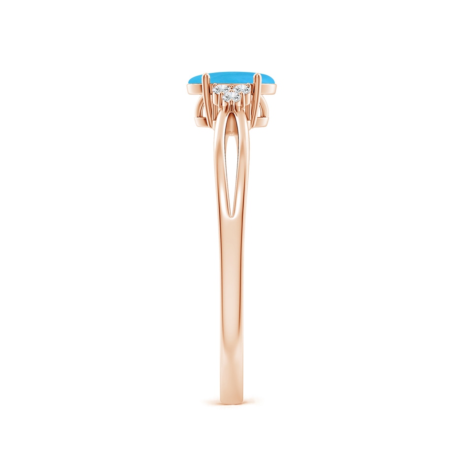6x4mm AAAA Solitaire Oval Turquoise Split Shank Ring with Trio Diamonds in Rose Gold side-2