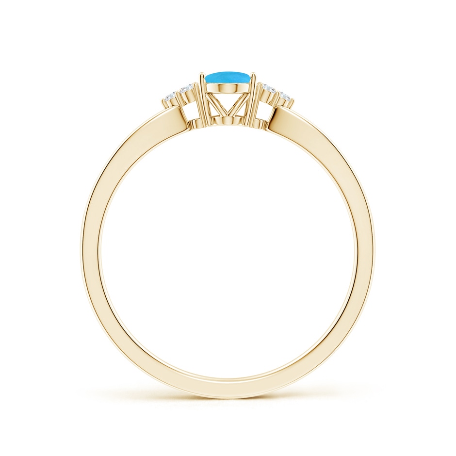 6x4mm AAAA Solitaire Oval Turquoise Split Shank Ring with Trio Diamonds in Yellow Gold side-1