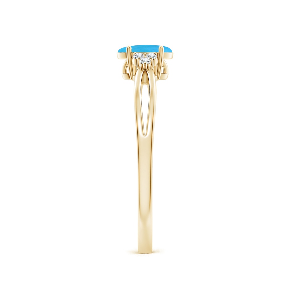 6x4mm AAAA Solitaire Oval Turquoise Split Shank Ring with Trio Diamonds in Yellow Gold side-2