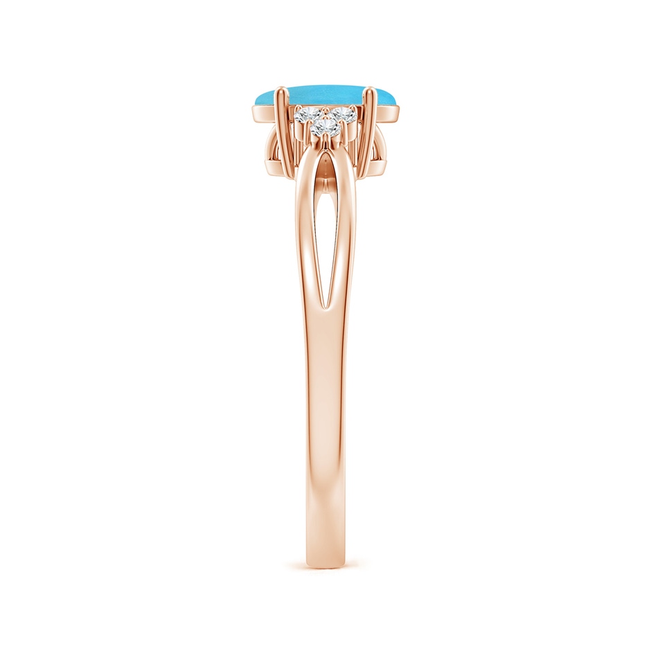 7x5mm AA Solitaire Oval Turquoise Split Shank Ring with Trio Diamonds in Rose Gold side-2