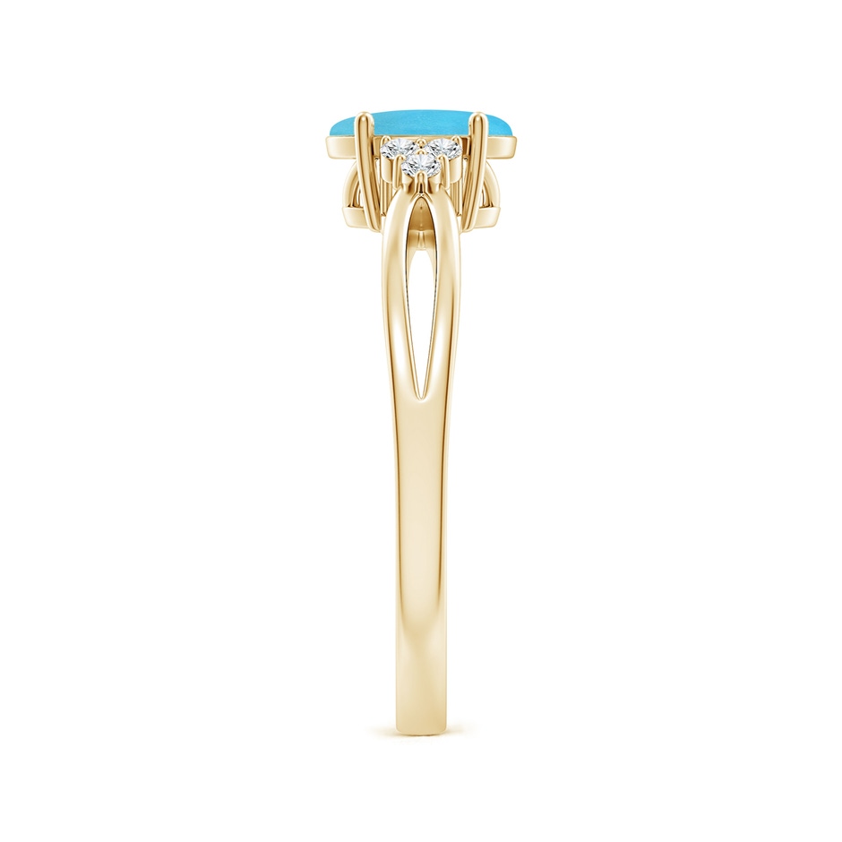 7x5mm AA Solitaire Oval Turquoise Split Shank Ring with Trio Diamonds in Yellow Gold side-2
