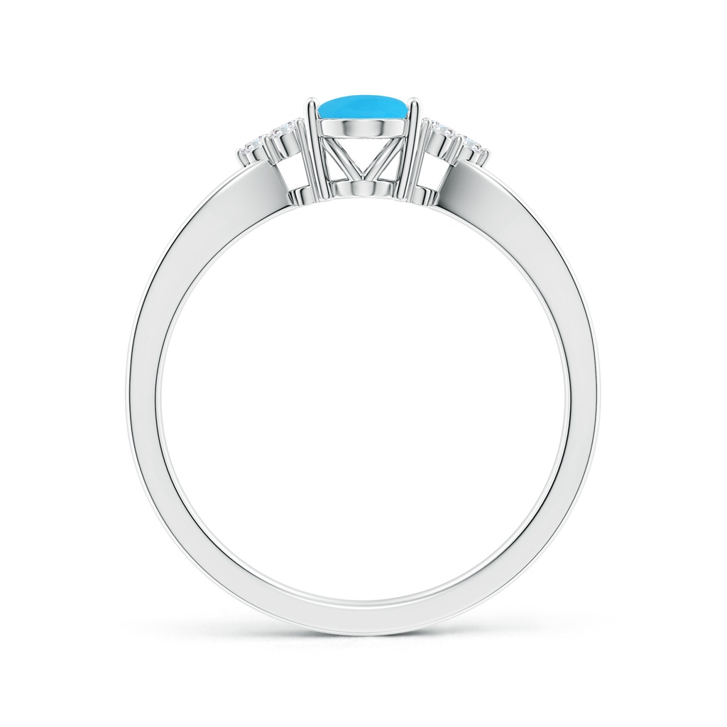 7x5mm AAA Solitaire Oval Turquoise Split Shank Ring with Trio Diamonds in White Gold Side-1