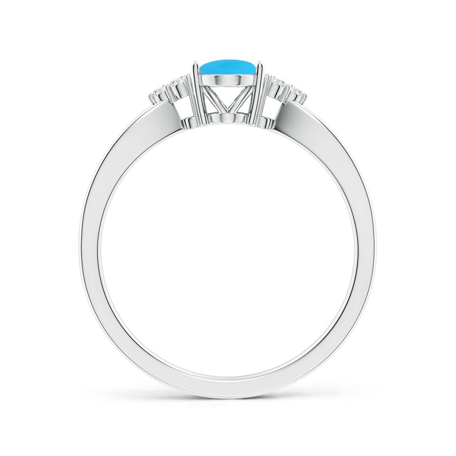 7x5mm AAA Solitaire Oval Turquoise Split Shank Ring with Trio Diamonds in White Gold side-1