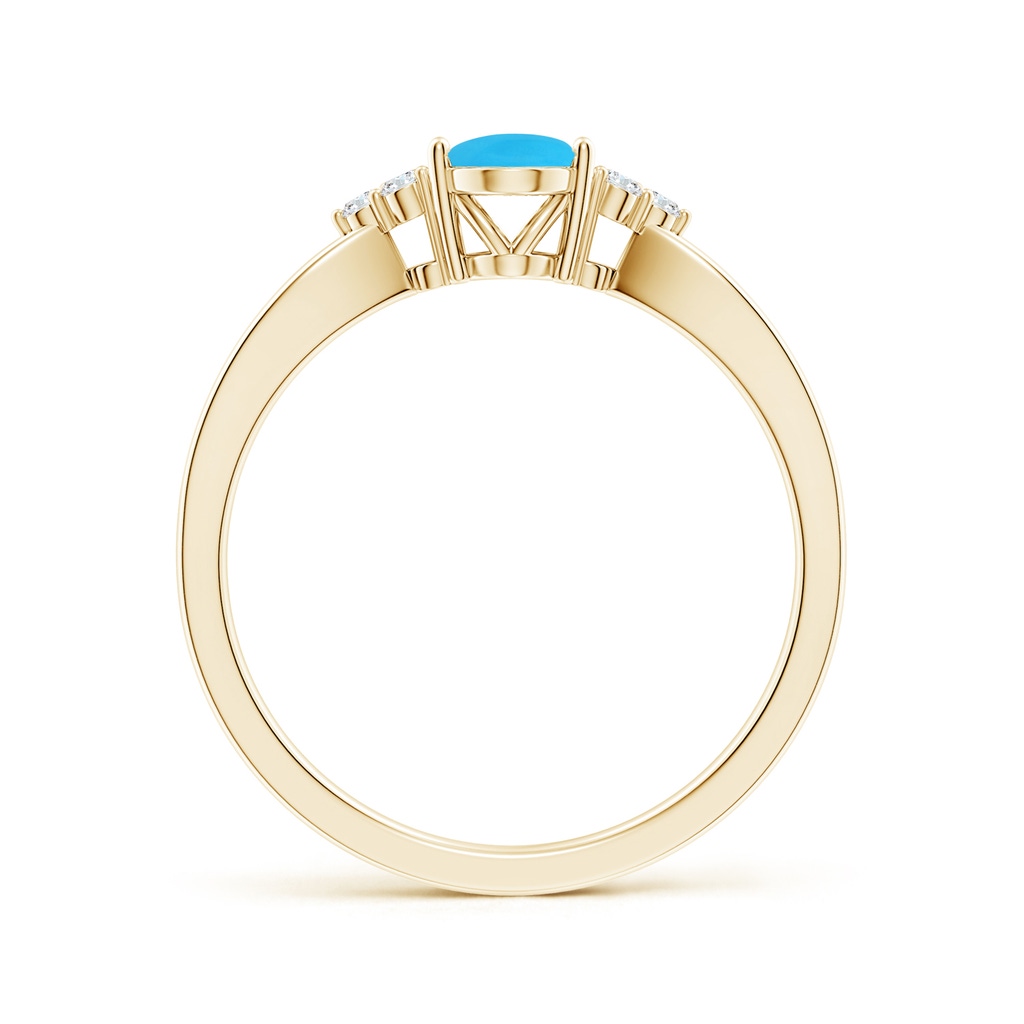 7x5mm AAA Solitaire Oval Turquoise Split Shank Ring with Trio Diamonds in Yellow Gold Side-1