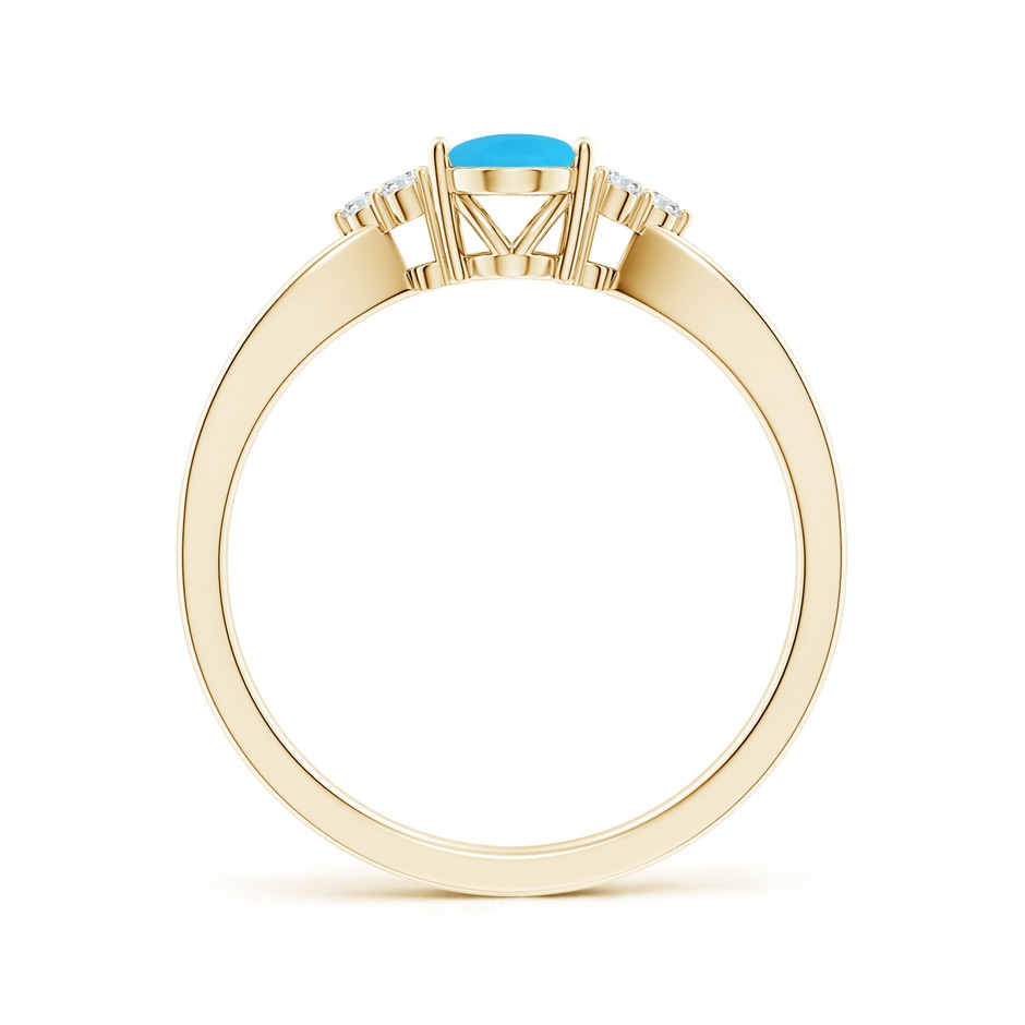 7x5mm AAA Solitaire Oval Turquoise Split Shank Ring with Trio Diamonds in Yellow Gold side-1