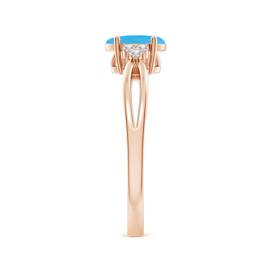 7x5mm AAAA Solitaire Oval Turquoise Split Shank Ring with Trio Diamonds in Rose Gold side-2