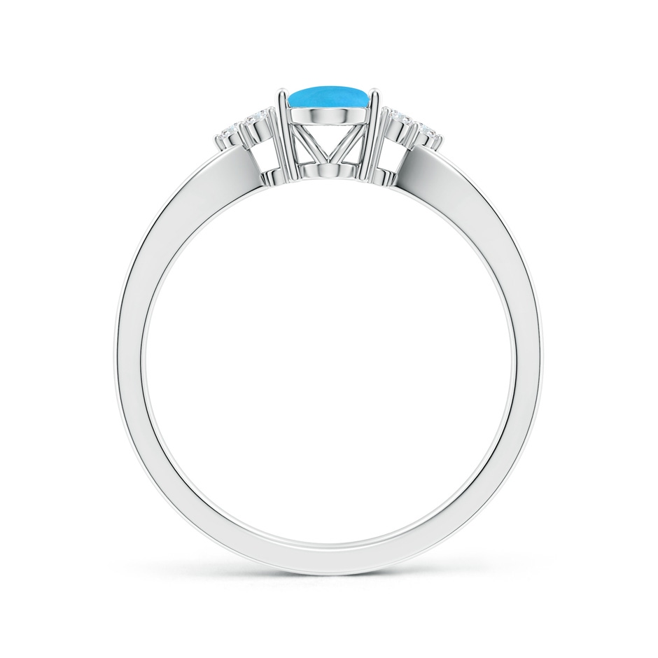 7x5mm AAAA Solitaire Oval Turquoise Split Shank Ring with Trio Diamonds in White Gold side-1