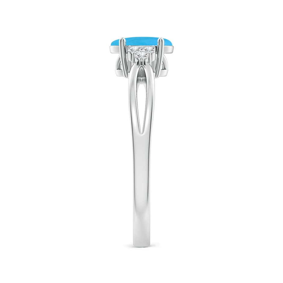 7x5mm AAAA Solitaire Oval Turquoise Split Shank Ring with Trio Diamonds in White Gold side-2