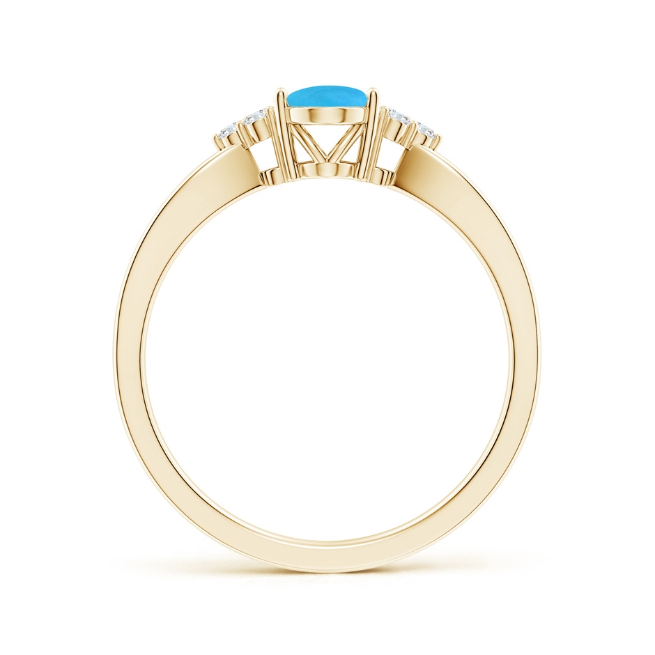 7x5mm AAAA Solitaire Oval Turquoise Split Shank Ring with Trio Diamonds in Yellow Gold side-1