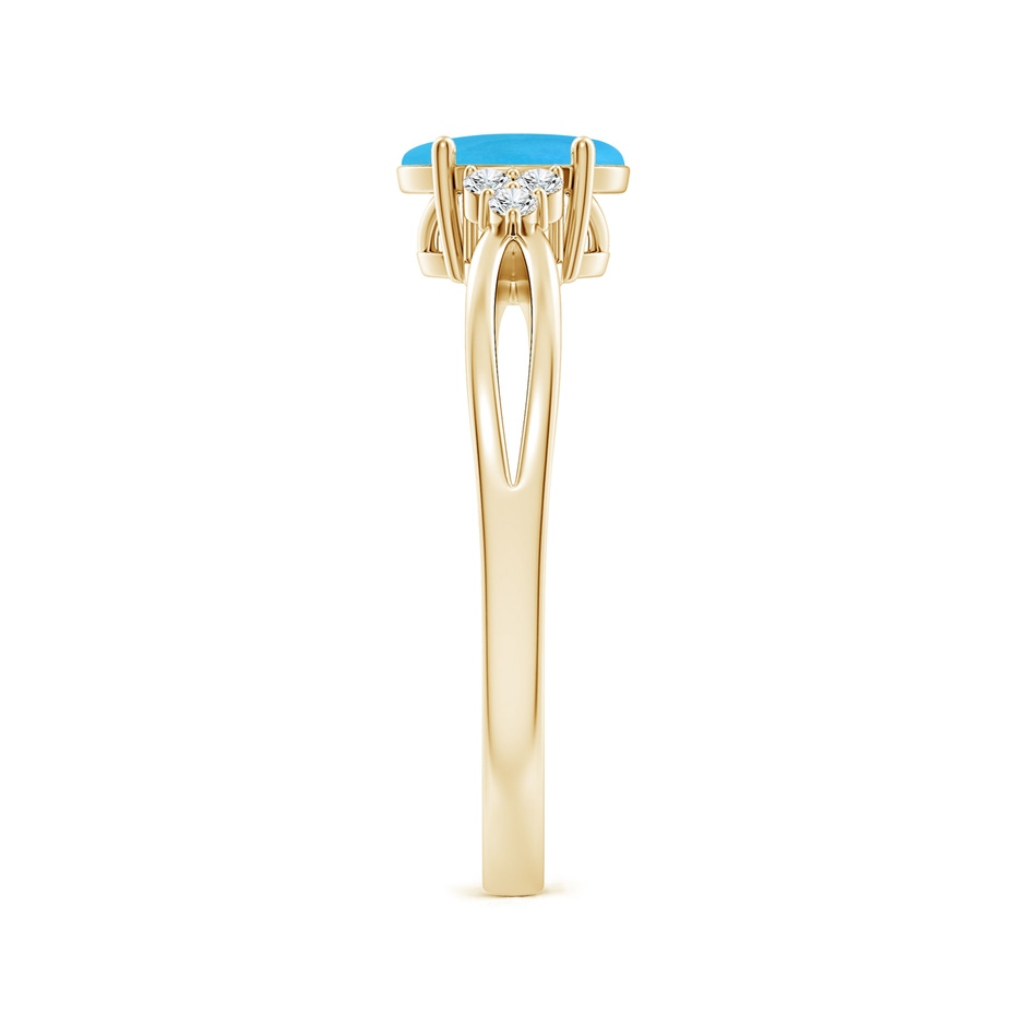 7x5mm AAAA Solitaire Oval Turquoise Split Shank Ring with Trio Diamonds in Yellow Gold side-2