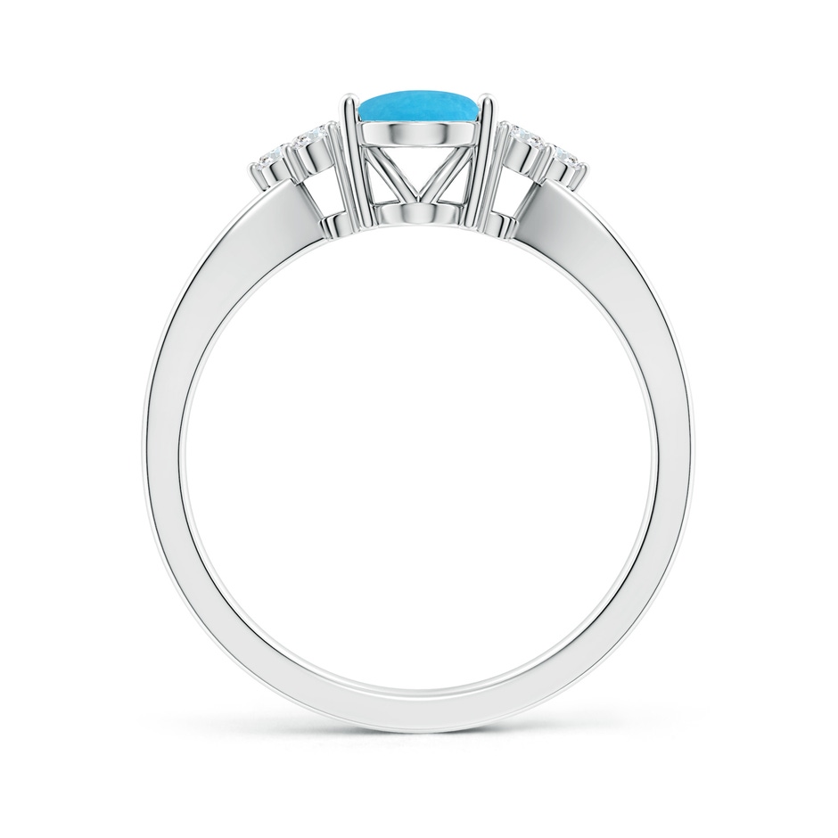 8x6mm A Solitaire Oval Turquoise Split Shank Ring with Trio Diamonds in White Gold side-1
