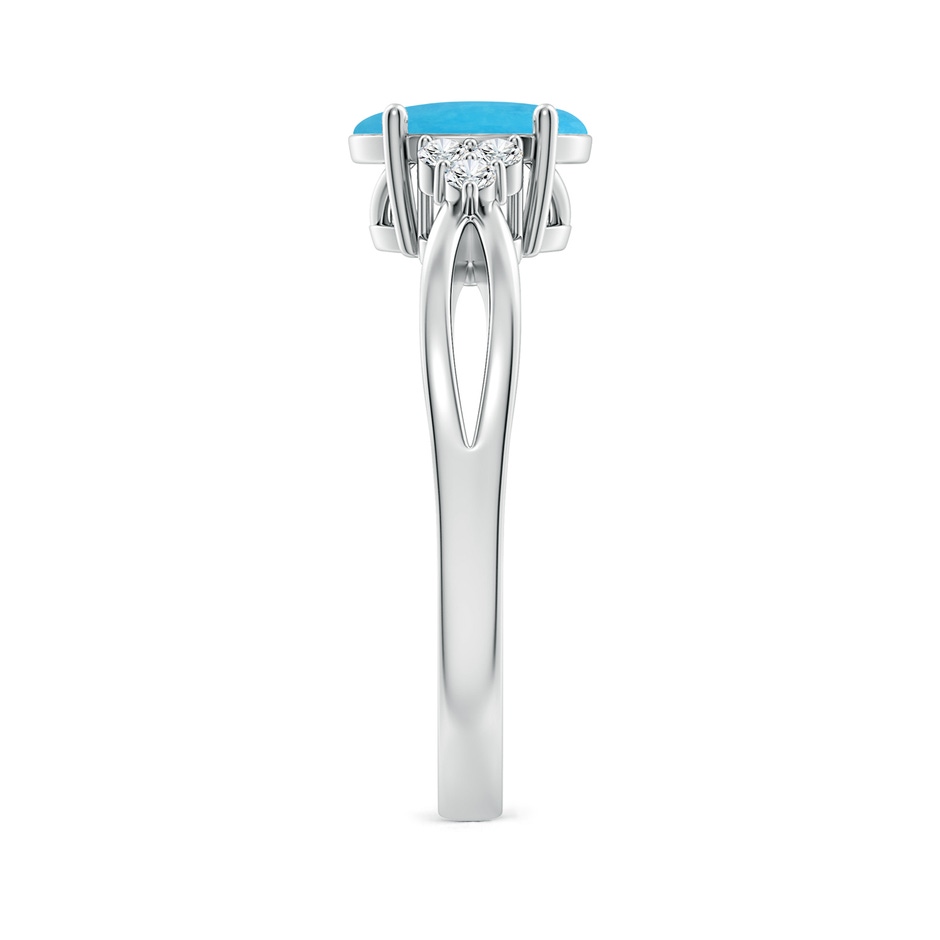 8x6mm A Solitaire Oval Turquoise Split Shank Ring with Trio Diamonds in White Gold side-2