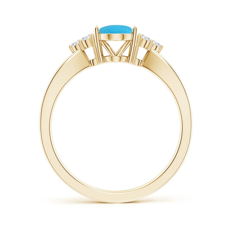 8x6mm A Solitaire Oval Turquoise Split Shank Ring with Trio Diamonds in Yellow Gold side-1