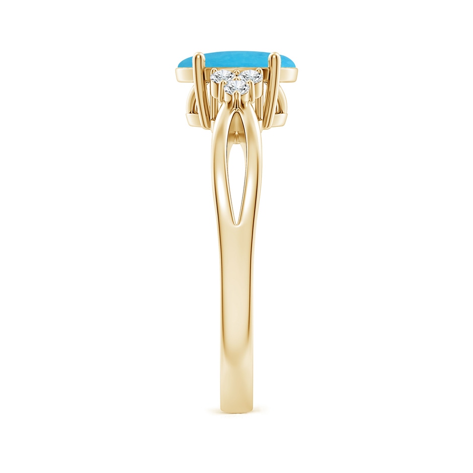 8x6mm A Solitaire Oval Turquoise Split Shank Ring with Trio Diamonds in Yellow Gold side-2