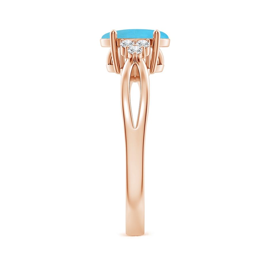8x6mm AA Solitaire Oval Turquoise Split Shank Ring with Trio Diamonds in Rose Gold side-2