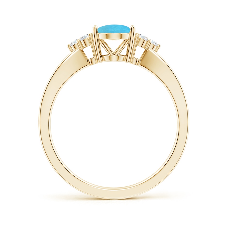 8x6mm AA Solitaire Oval Turquoise Split Shank Ring with Trio Diamonds in Yellow Gold side-1