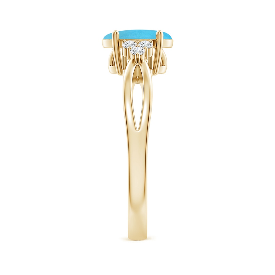 8x6mm AA Solitaire Oval Turquoise Split Shank Ring with Trio Diamonds in Yellow Gold side-2