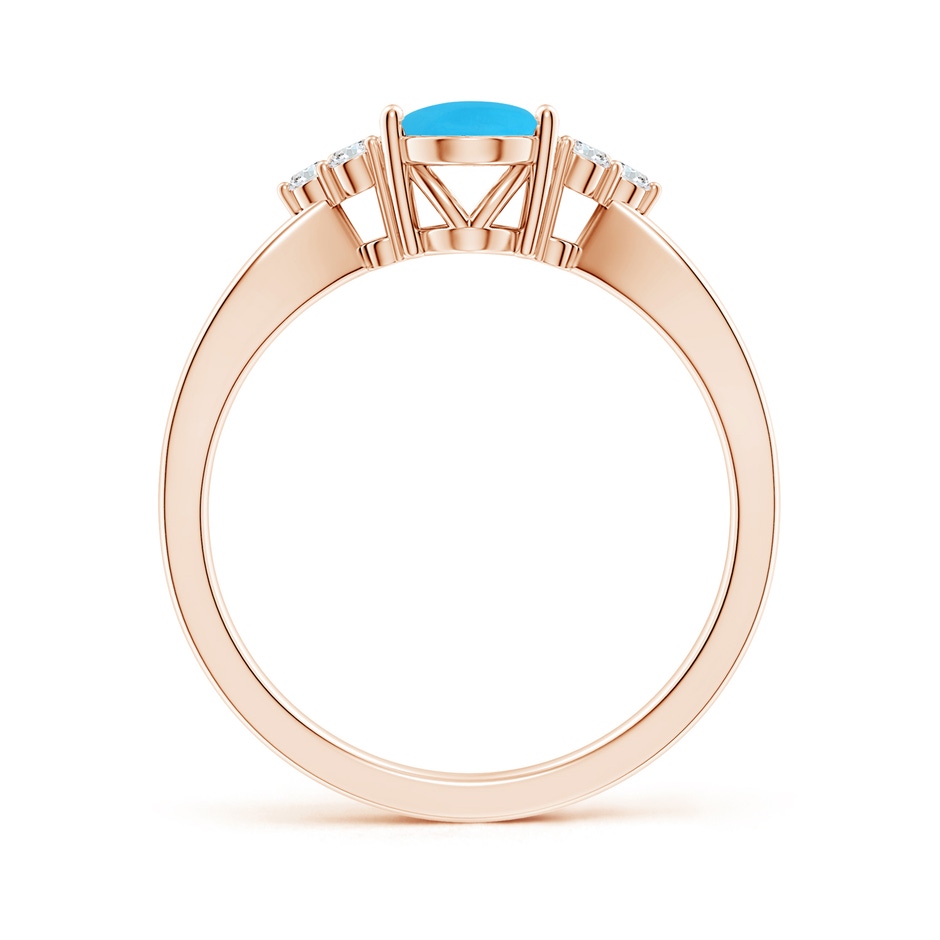 8x6mm AAA Solitaire Oval Turquoise Split Shank Ring with Trio Diamonds in Rose Gold side-1