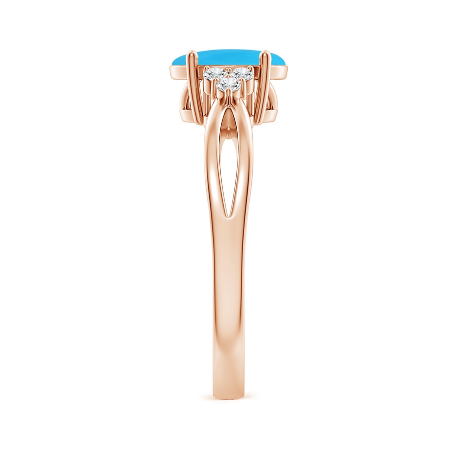 8x6mm AAA Solitaire Oval Turquoise Split Shank Ring with Trio Diamonds in Rose Gold side-2