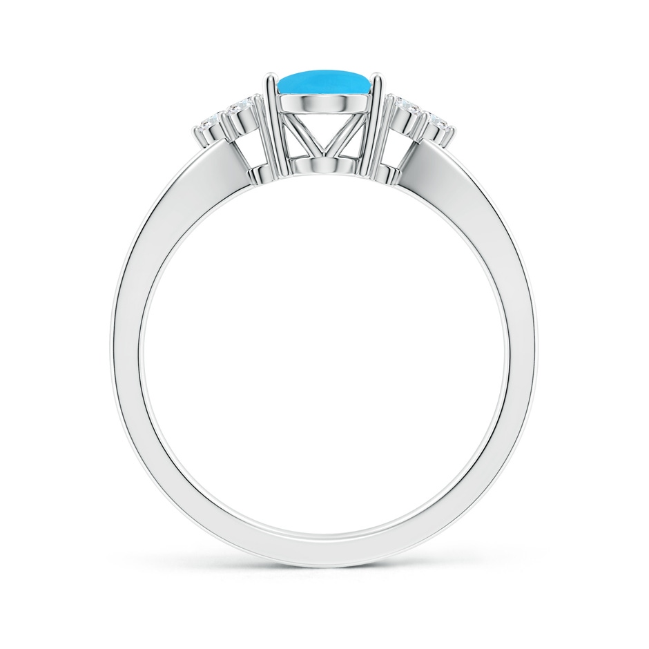 8x6mm AAA Solitaire Oval Turquoise Split Shank Ring with Trio Diamonds in White Gold side-1
