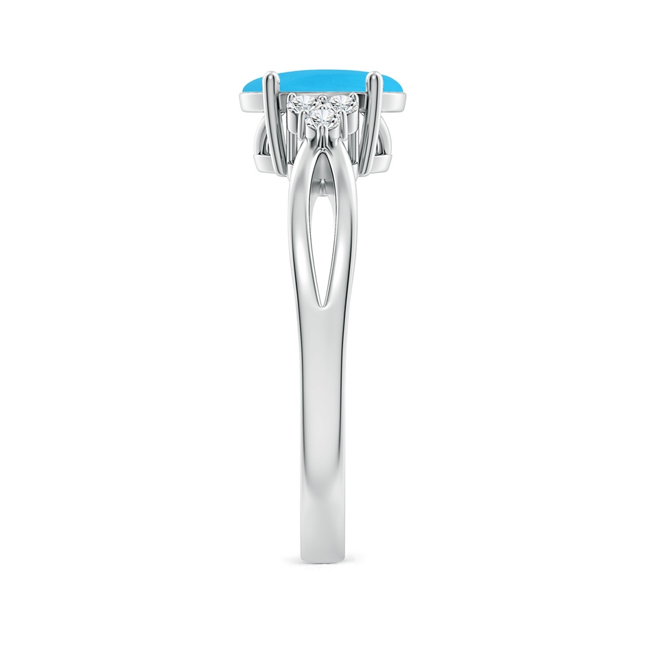 8x6mm AAA Solitaire Oval Turquoise Split Shank Ring with Trio Diamonds in White Gold side-2