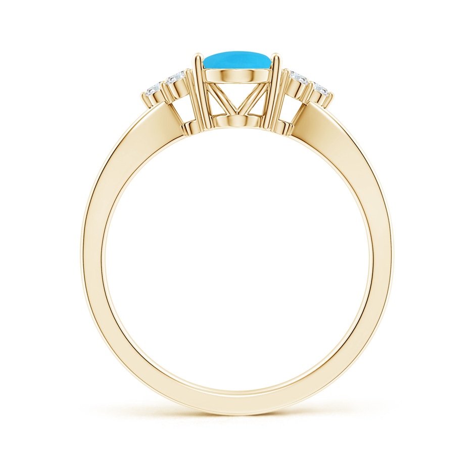8x6mm AAA Solitaire Oval Turquoise Split Shank Ring with Trio Diamonds in Yellow Gold side-1