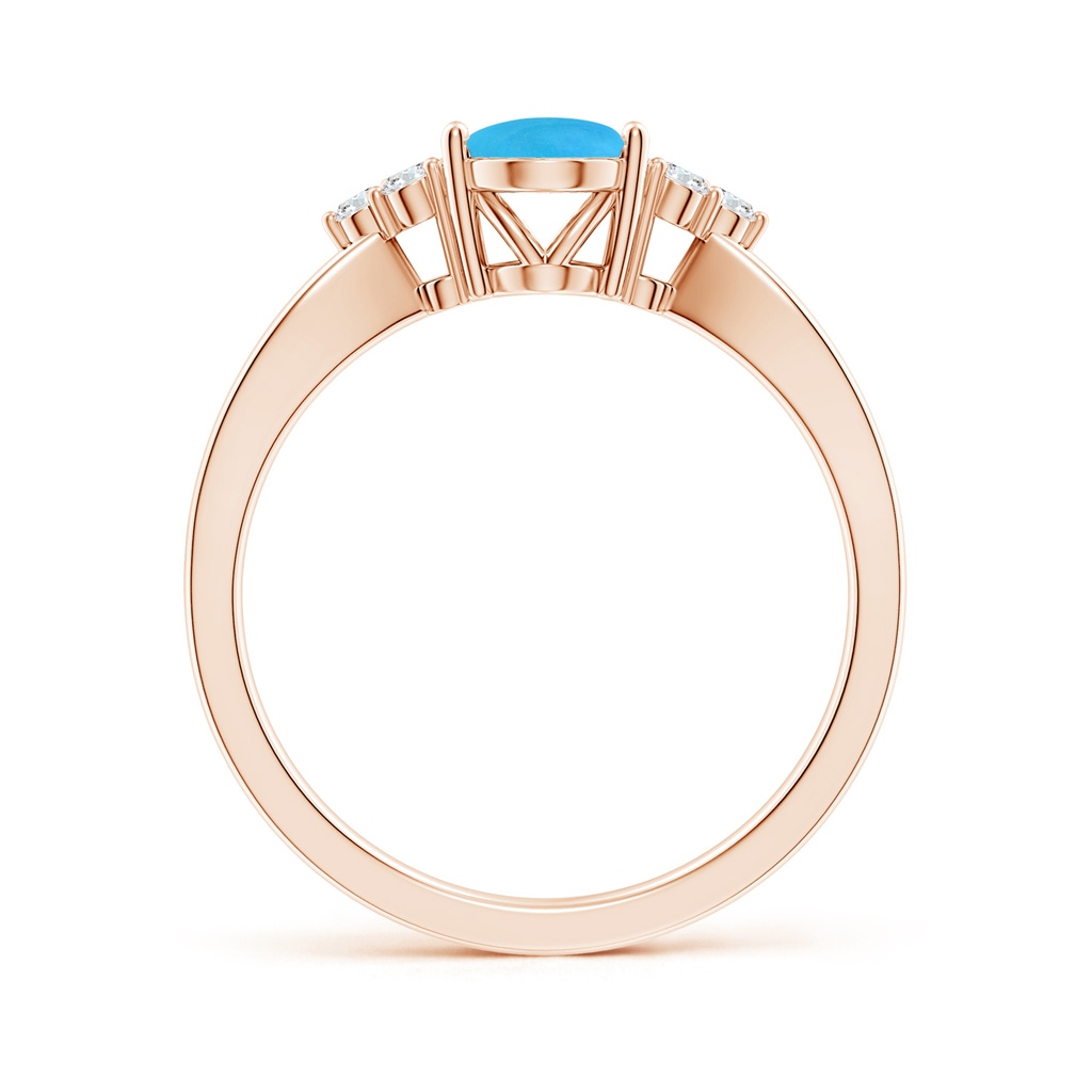 8x6mm AAAA Solitaire Oval Turquoise Split Shank Ring with Trio Diamonds in Rose Gold Side-1